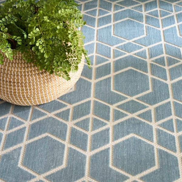 Nourison Washable Charm Blue Ivory Indoor Only Geometric Rug WCH01