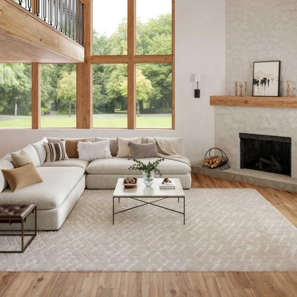 Nourison Washable Charm Silver Ivory Indoor Only Geometric Rug WCH01