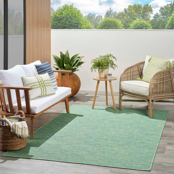 Nourison Washable Solutions Blue/Green Indoor/Outdoor Geometric Rug WSL01 Home