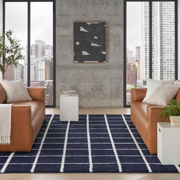 nourison West End Ave Navy Ivory Indoor only Geometric Rug WTE01