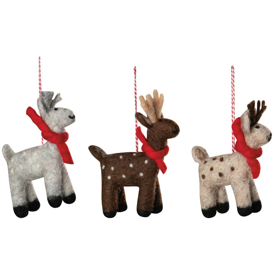 now designs Artic Deer Felt Christmas Tree Ornaments - 3 Assorted Styles