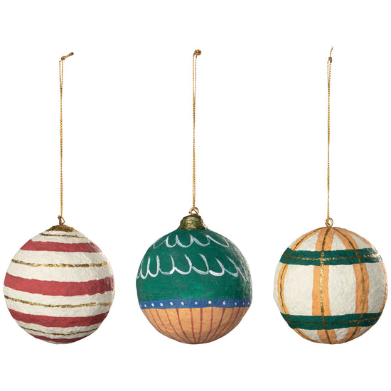 now designs Bauble Mache Christmas Tree Ornaments - 3 Assorted Styles