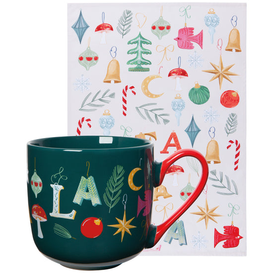 now designs Fa La La Christmas Mug and Dishtowel Set