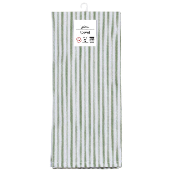 Now Designs Glass Drying Kitchen Towel Elm Green Set Of 2