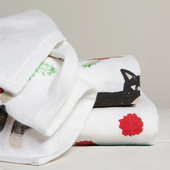 Now Designs Meowy Christmas Floursack Dish Towels Set Of 3