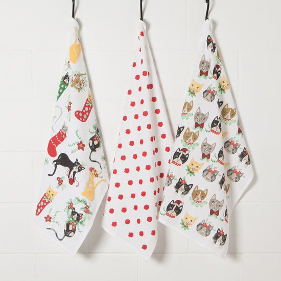 Now Designs Meowy Christmas Floursack Dish Towels Set Of 3