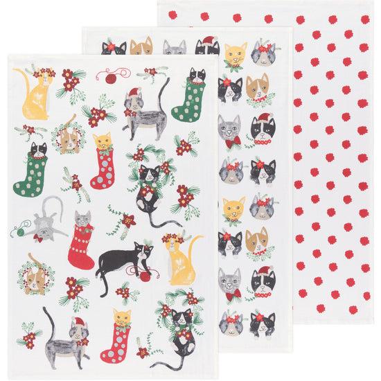 now designs Meowy Christmas Floursack Dish Towels Set of 3