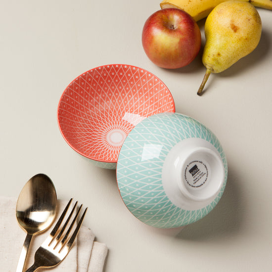 Now Designs Geo Blue Pink 4 Inch Stamped Bowl