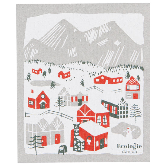 now designs Snowy Village Swedish Sponge Cloth
