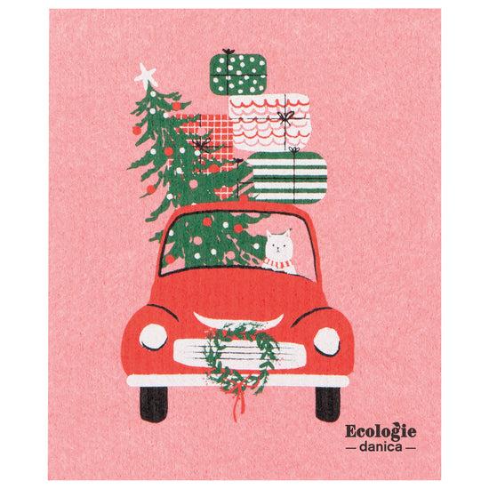 now designs Winter Wheels Cat Swedish Sponge Cloth
