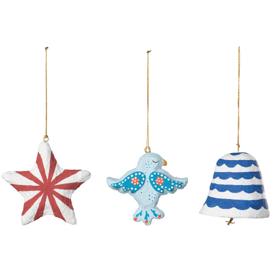 now designs Peach and Harmony Mache Christmas Tree Ornaments - 3 Assorted Styles