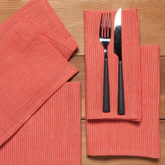 Now Designs Pinstripe Linen Napkins Clay Red Set Of 4