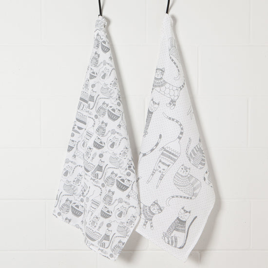 Now Designs Purr Party Cats Floursack Dish Towels Set Of 2