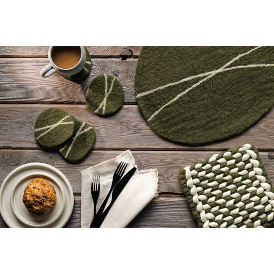 Now Designs Striato Felt Coaster Set Of 4 - Olive Branch