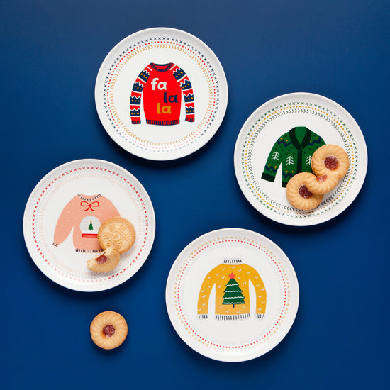 Now Designs Ugly Christmas Sweater Appetizer Plates Set Of 4