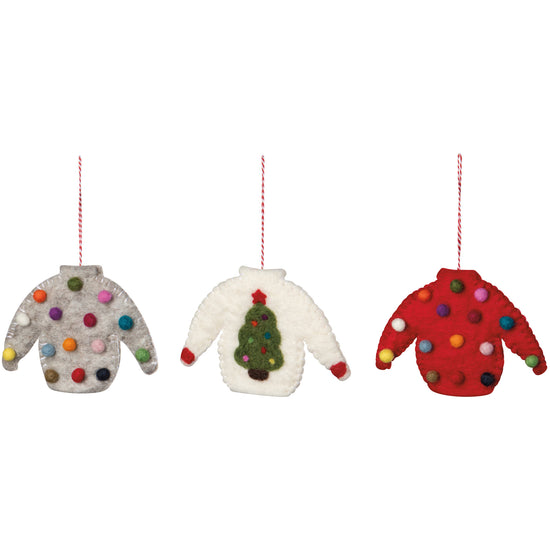 now designs Ugly Xmas Sweater Felt Christmas Tree Ornaments - 3 Assorted Styles