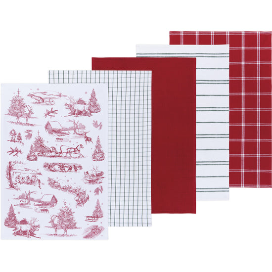 now designs Winter Toile Woven and Print Dishtowels Set of 5