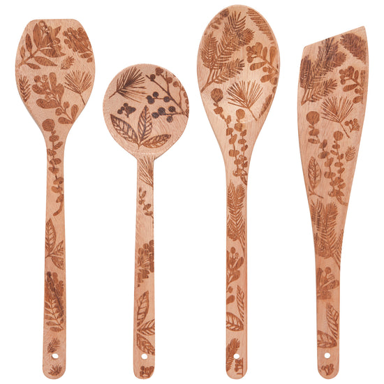 now designs Winterberry Engraved Neem Wood Christmas Utensils Set of 4