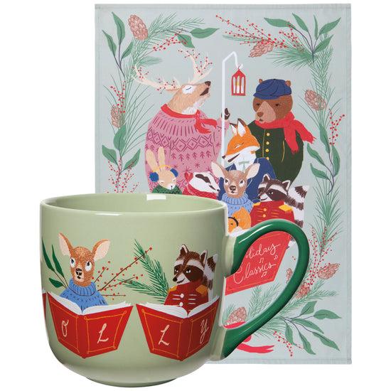 now designs Woodland Carolers Mug and Dishtowel Set