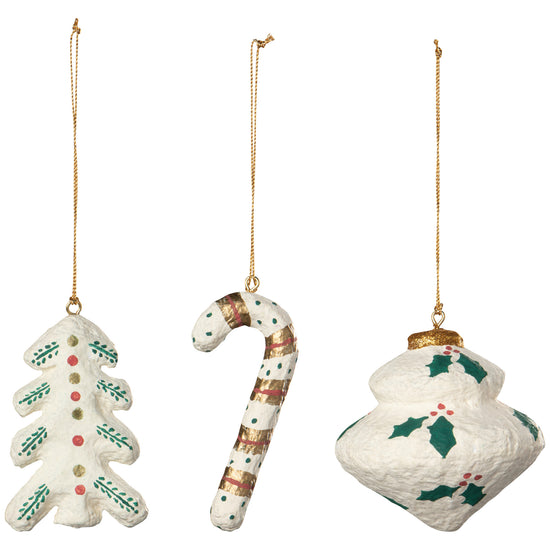 now designs Yuletide Mache Christmas Tree Ornaments - 3 Assorted Styles