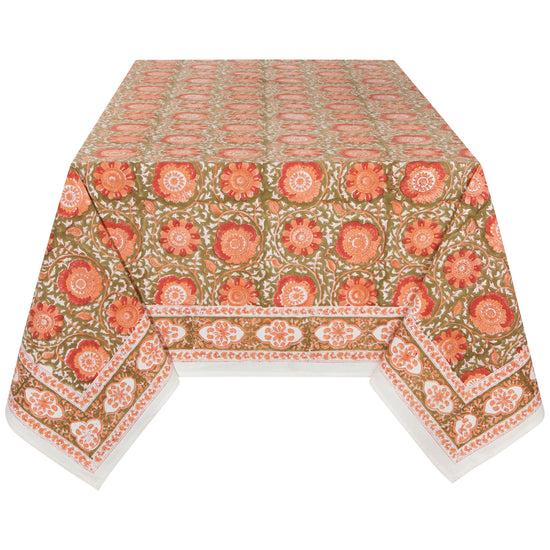 now designs Zinnia Block Print Tablecloth 60 x 90 Inches
