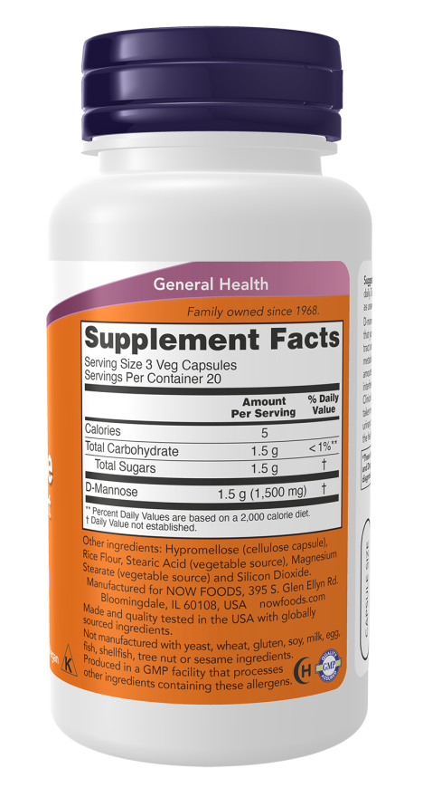 Now Foods D-Mannose Urinary Support 500 Mg Veg Capsules