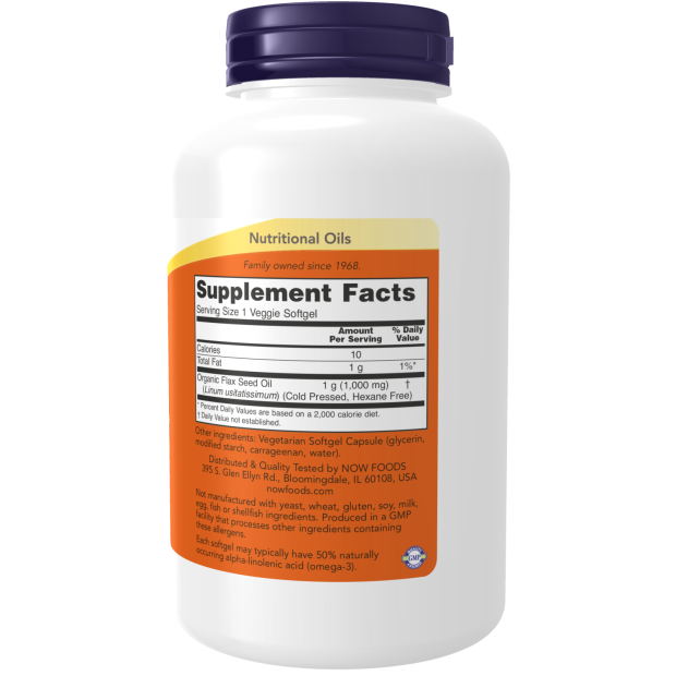 Now Foods Flax Oil 1000 Mg Vegan Formula Veggie Softgels