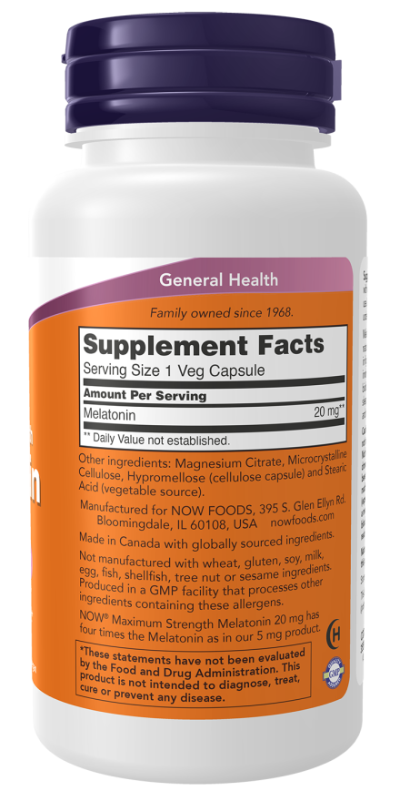 Now Foods Melatonin Maximum Strength 20 Mg Veg Capsules