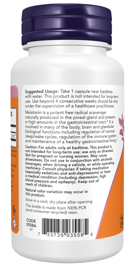 Now Foods Melatonin Maximum Strength 20 Mg Veg Capsules