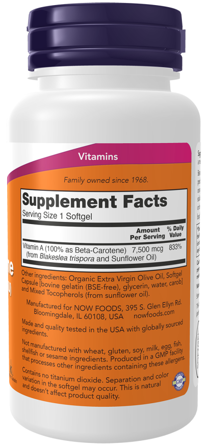 Now Foods Beta Carotene Natural 7 500 Mcg Softgels