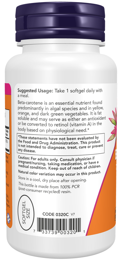 Now Foods Beta Carotene Natural 7 500 Mcg Softgels