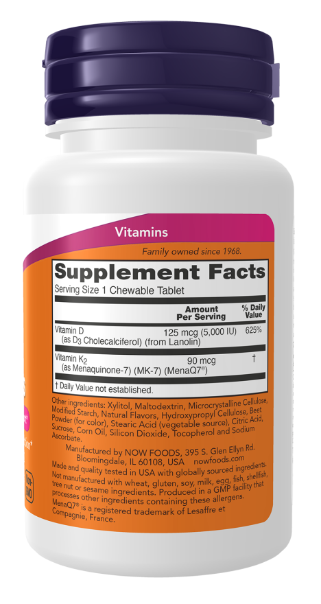 Now Foods D3 + K2 Chewable Tablets