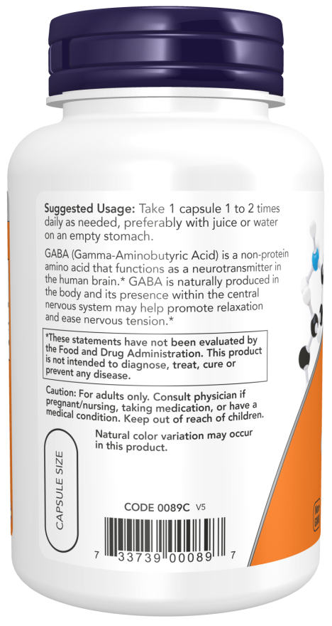 Now Foods GABA 750 Mg Veg Capsules