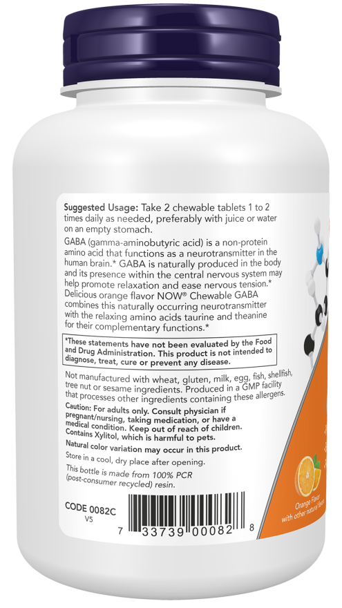 Now Foods GABA Orange Flavor Chewable Tablets