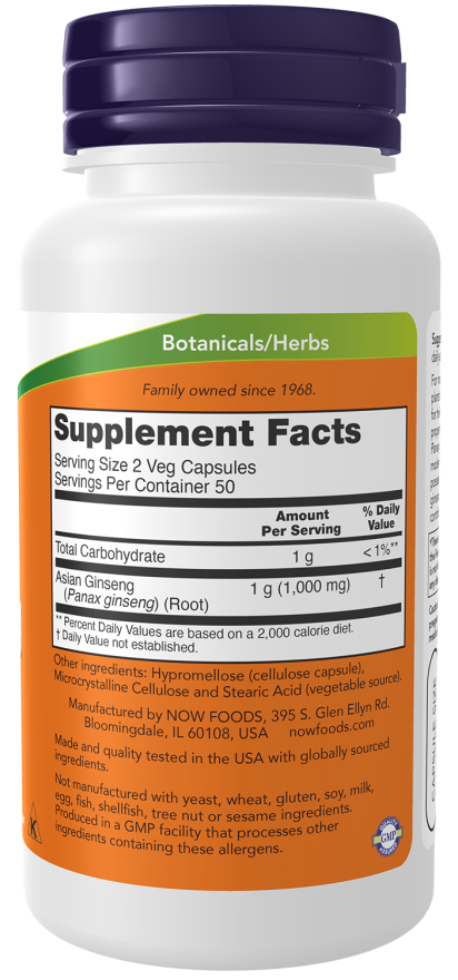 Now Foods Panax Ginseng 500 Mg Veg Capsules