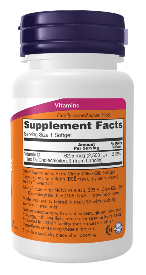Now Foods Vitamin D3 2500 IU Softgels