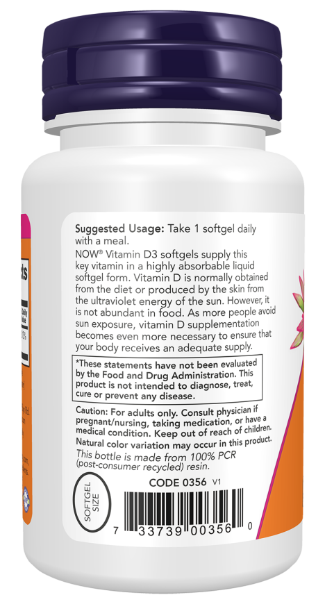 Now Foods Vitamin D3 2500 IU Softgels