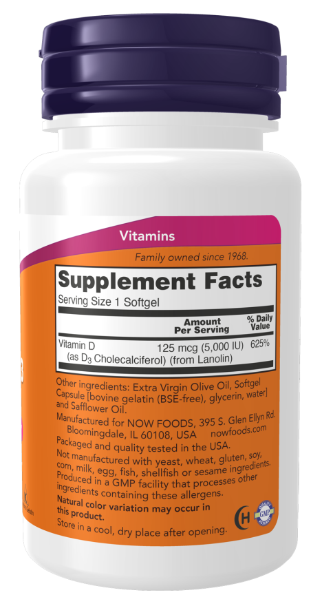 Now Foods Vitamin D3 5000 IU Softgels