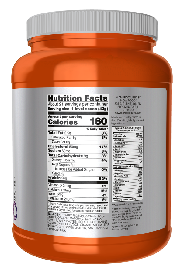 Now Foods Whey Protein With Matcha Powder