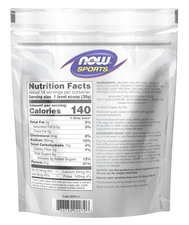 Now Foods Plant Protein Organic Creamy Vanilla Powder