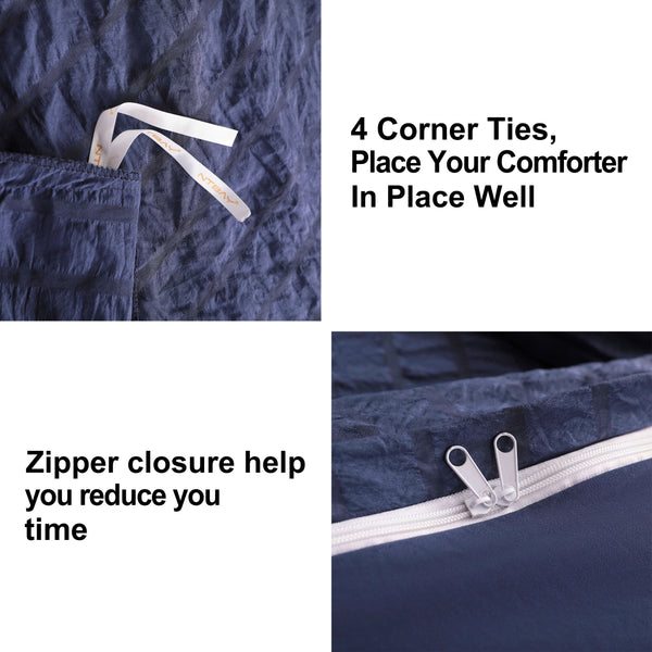 Ntbay 2/3 Pieces Breathable Seersucker Textured Duvet Cover Set|NTBAY®️