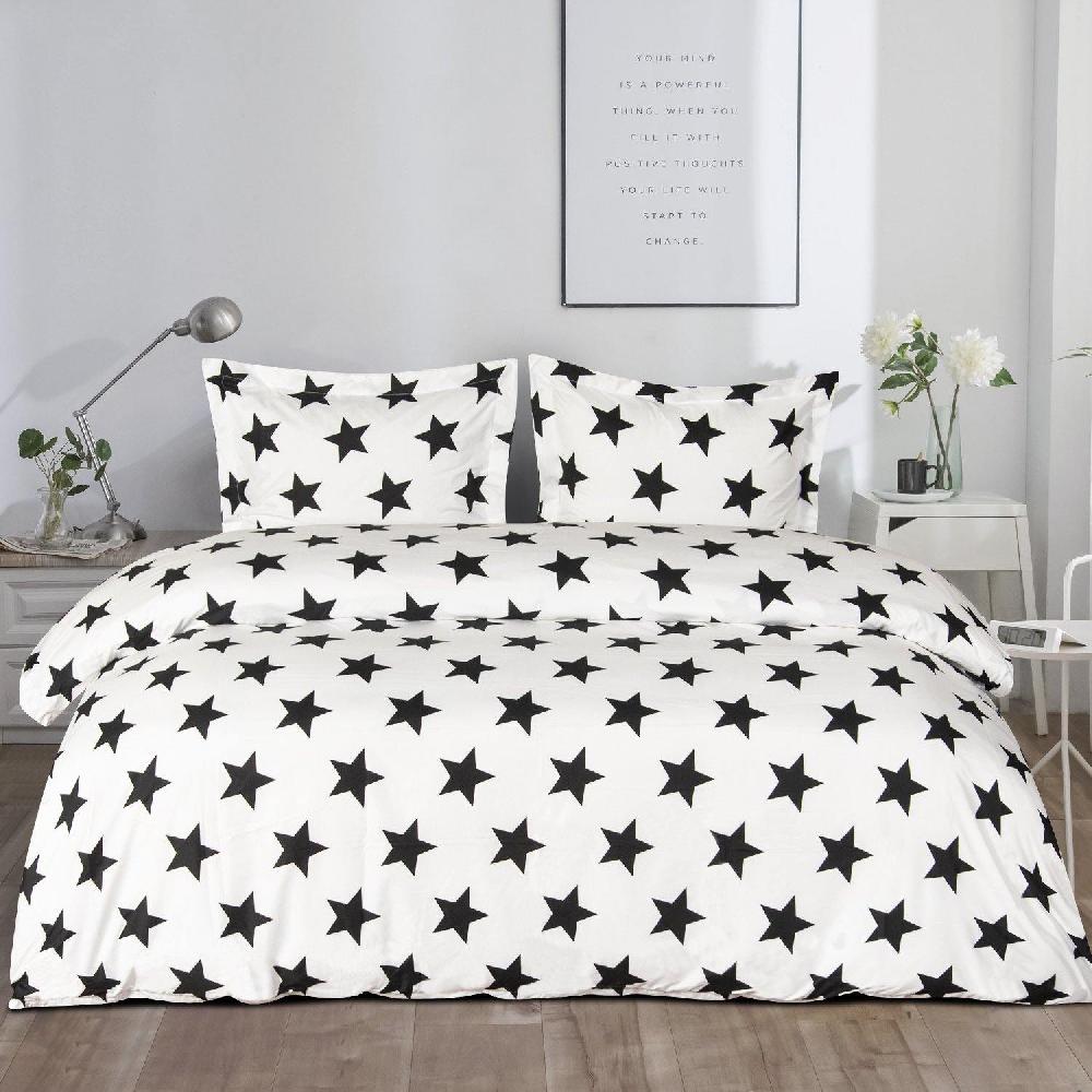 ntbay 3 Pieces Black Stars Pattern Microfiber Duvet Cover Set|NTBAY®️