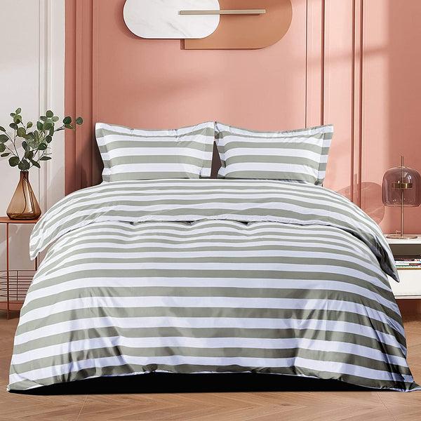 Ntbay NTBAY 3 Pieces Smoke Gray And White Striped Pattern Microfiber Duvet Cover Set