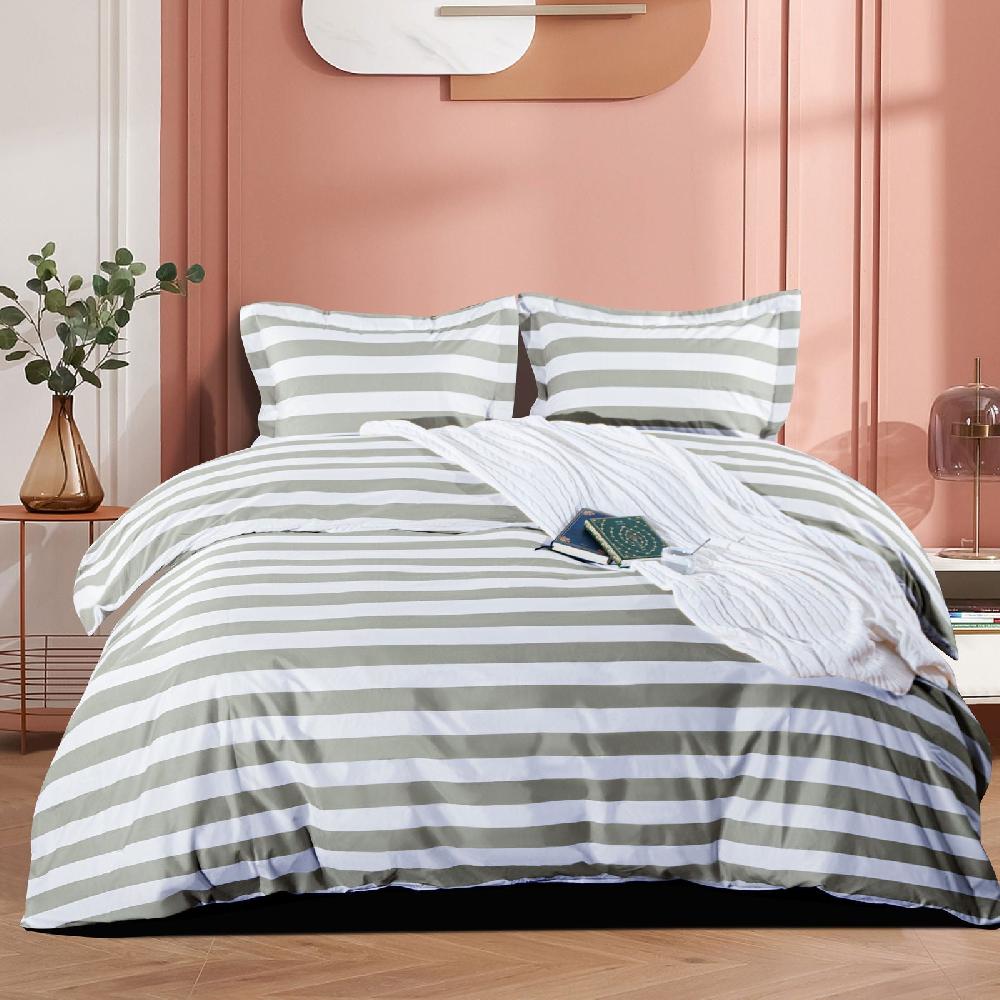 ntbay NTBAY 3 Pieces Smoke Gray and White Striped Pattern Microfiber Duvet Cover Set