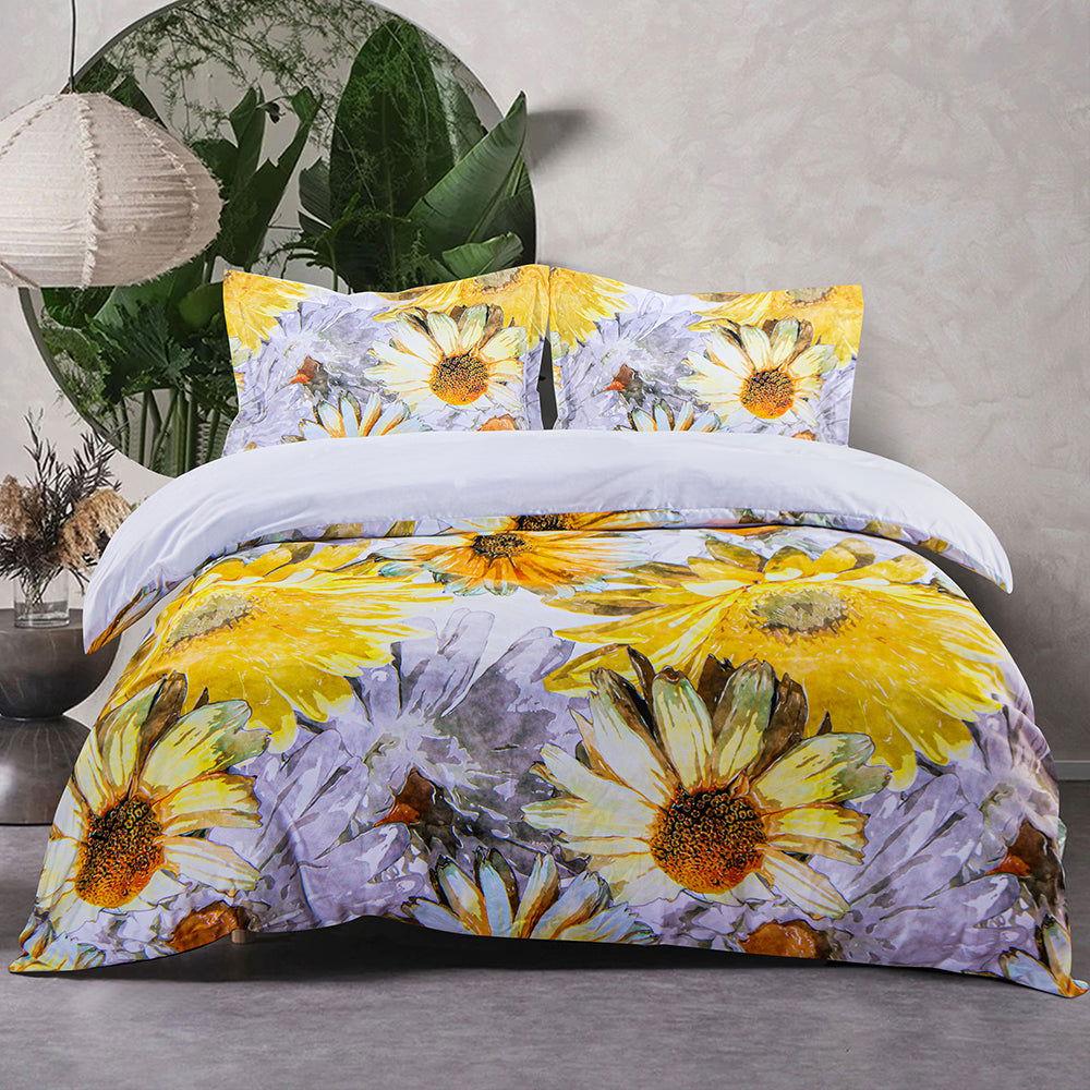 ntbay NTBAY 3 Pieces Sunflowers Pattern Microfiber Duvet Cover Set