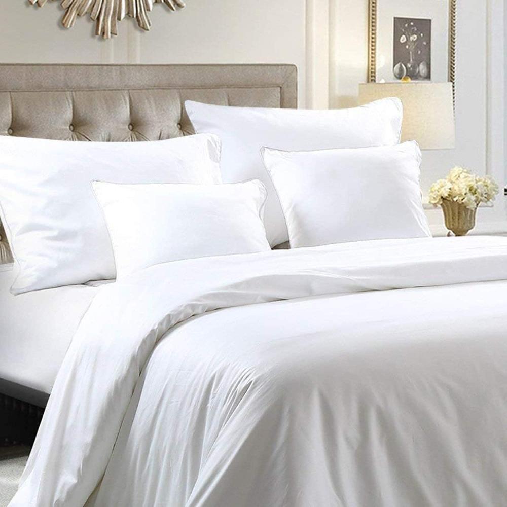 ntbay NTBAY 5 Pieces Bedding Set Egyptian Cotton Sateen 400 Thread Count Hotel Luxury with 1 Duvet Cover 2 Pillow Cases 2 Throw Pillow Case Cushion Covers Twin White