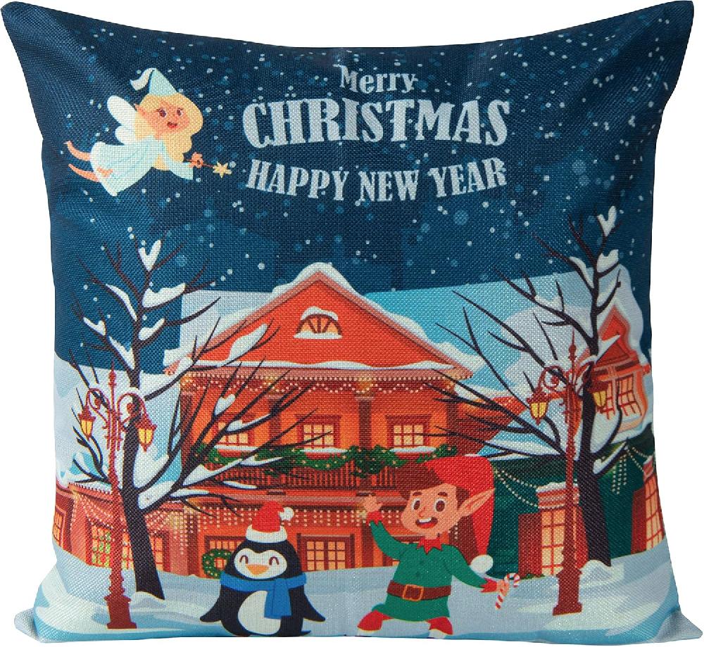 ntbay NTBAY Bedsum Snowy Night Decorative Linen Pillow Cover 18x18 inches