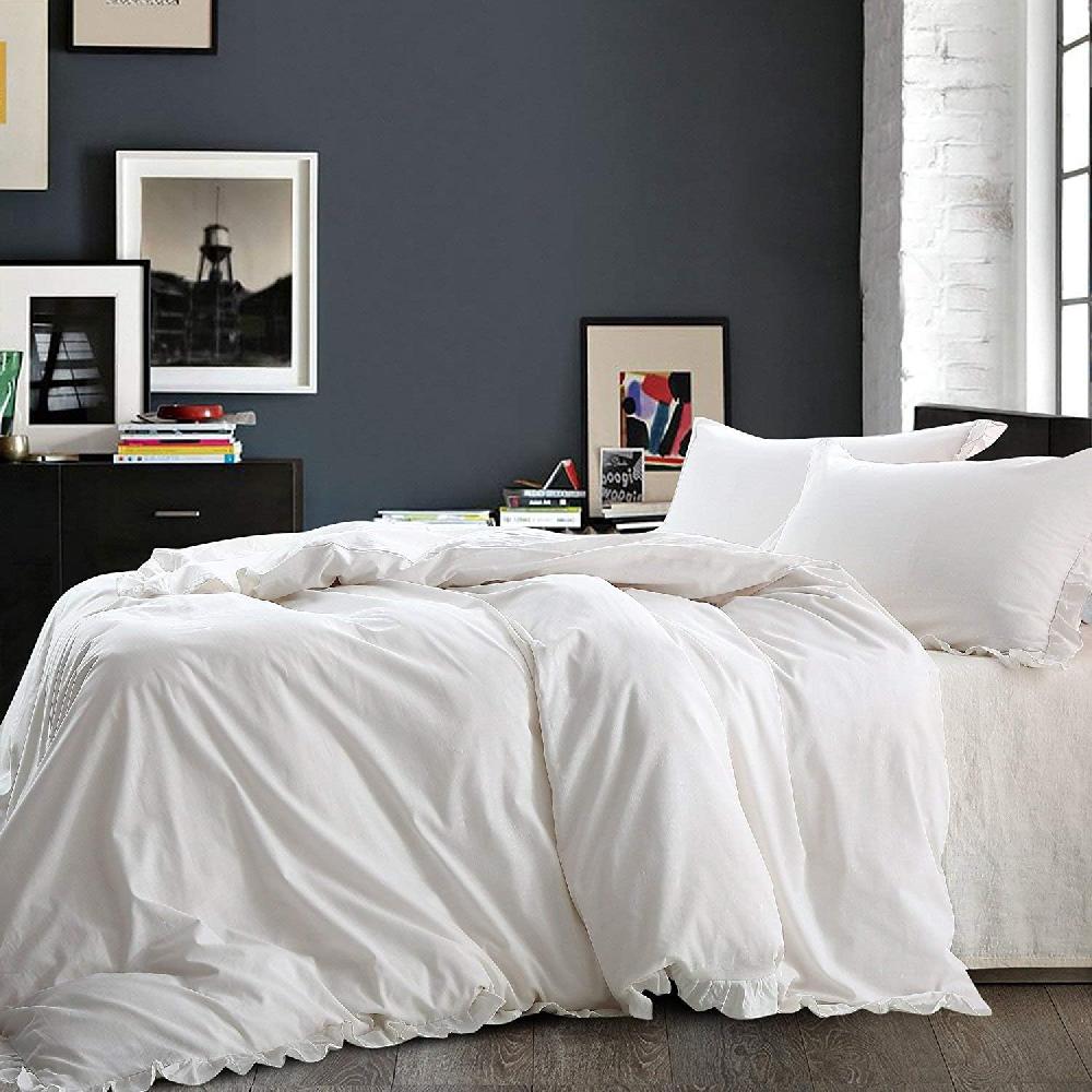 ntbay NTBAY Linen Duvet Cover Set – 3 Pieces Solid with Ruffles