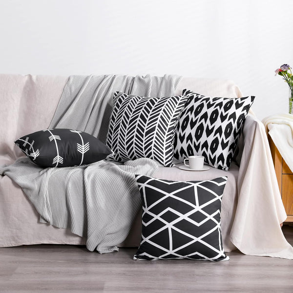 Ntbay NTBAY Microfiber Geometric Throw Pillow Cover – Black & White (18"x18")