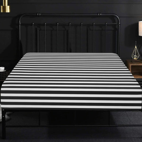 Ntbay NTBAY Twin Fitted Sheet – Soft Striped Deep Pocket Black & White
